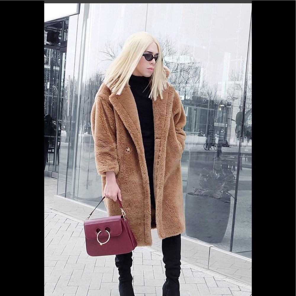 Trendy  pure navy faux fur teddy coat